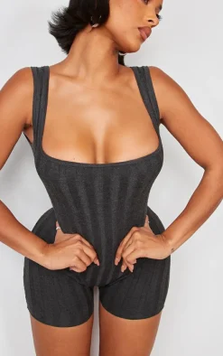 PrettyLittleThing Unitards*Shape Knit Contrast Sleeveless Unitard