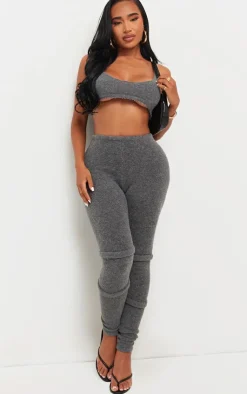 Hot PrettyLittleThing Shape Knit Extreme Crop Bralet Charcoal