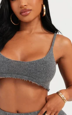 Hot PrettyLittleThing Shape Knit Extreme Crop Bralet Charcoal