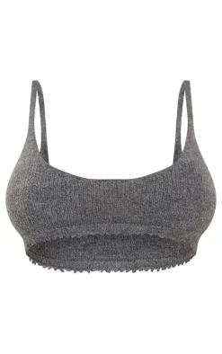Hot PrettyLittleThing Shape Knit Extreme Crop Bralet Charcoal