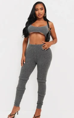 PrettyLittleThing Shape Knit High Waist Seam Detail Pants Charcoal