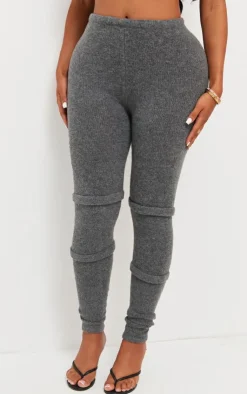 PrettyLittleThing Shape Knit High Waist Seam Detail Pants Charcoal