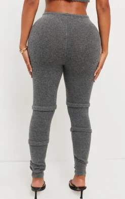 PrettyLittleThing Shape Knit High Waist Seam Detail Pants Charcoal