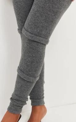 PrettyLittleThing Shape Knit High Waist Seam Detail Pants Charcoal