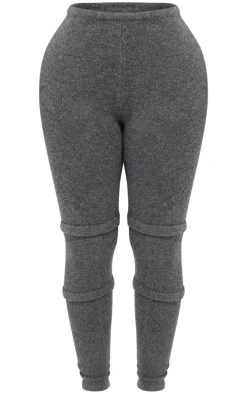 PrettyLittleThing Shape Knit High Waist Seam Detail Pants Charcoal