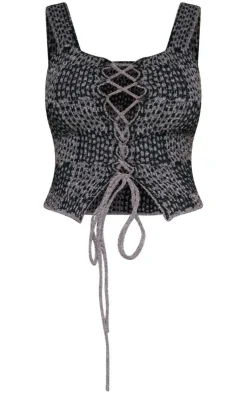 PrettyLittleThing Knitted Tops*Shape Knit Lace Up Front Top
