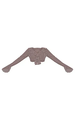 Outlet PrettyLittleThing Shape Lace Frill Edge Long Sleeve Top Charcoal