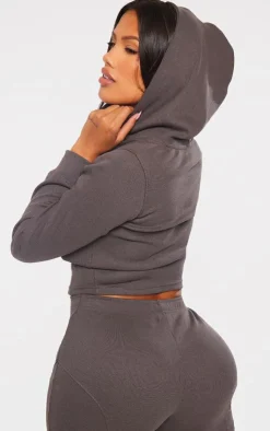 Best PrettyLittleThing Shape Rib Cut Out Front Hoodie Charcoal