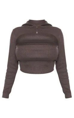 Best PrettyLittleThing Shape Rib Cut Out Front Hoodie Charcoal