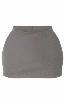 Sale PrettyLittleThing Shape Rib High Waist Mini Skirt Charcoal