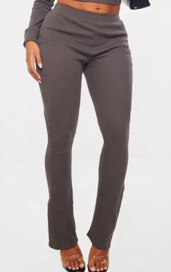 Best PrettyLittleThing Shape Rib Seam Detail Flare Pants Charcoal