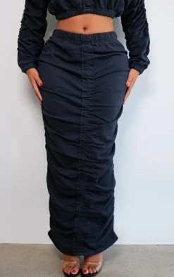 Clearance PrettyLittleThing Shape Ruched Front Sweat Maxi Skirt Charcoal