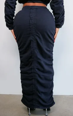 Clearance PrettyLittleThing Shape Ruched Front Sweat Maxi Skirt Charcoal