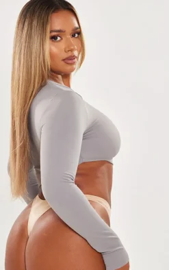 PrettyLittleThing Snatched*Shape Sculpted Long Sleeve Asymmetric Crop Top