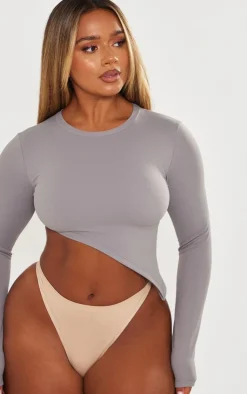 PrettyLittleThing Snatched*Shape Sculpted Long Sleeve Asymmetric Crop Top