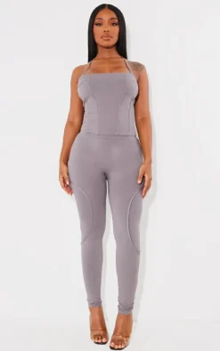 PrettyLittleThing Shape Sculpted Seam Detail Leggings Charcoal