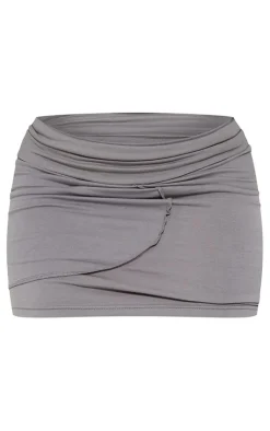 Clearance PrettyLittleThing Shape Seam Detail Foldover Waist Mini Skirt Charcoal
