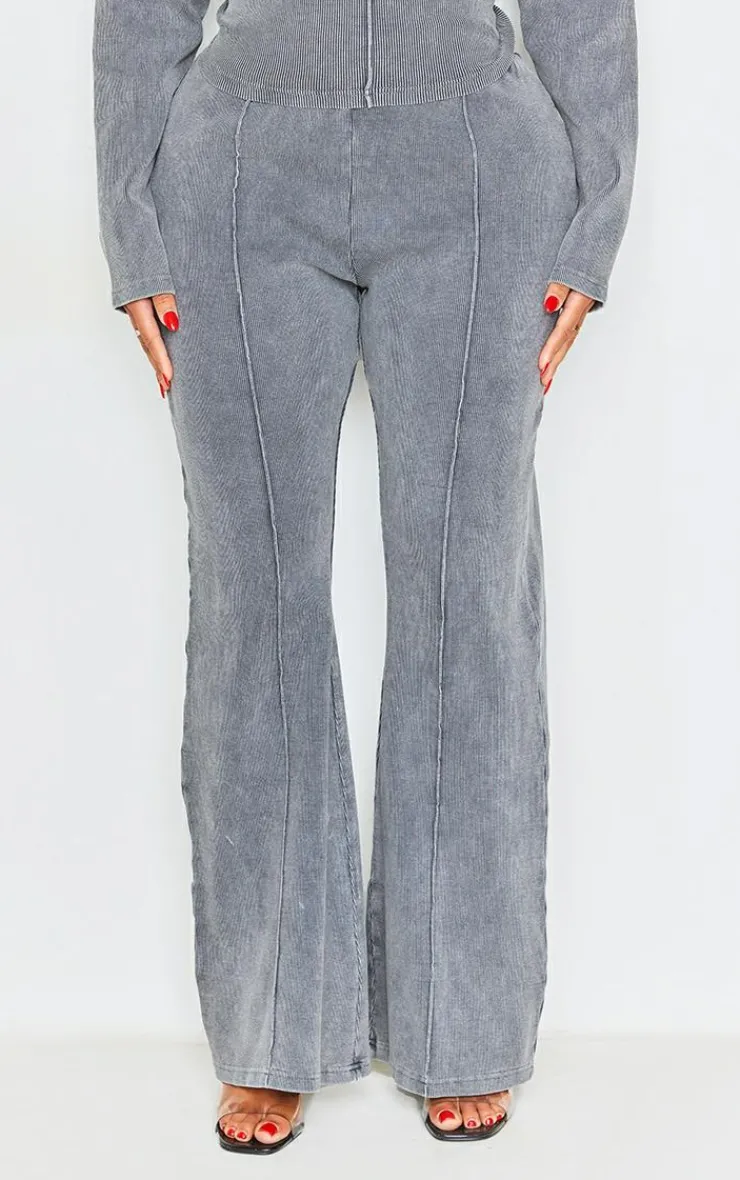 PrettyLittleThing Shape Soft Rib Pocket Bum Flare Pants Charcoal
