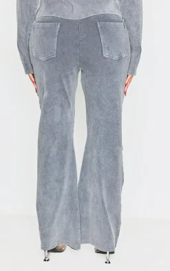 PrettyLittleThing Shape Soft Rib Pocket Bum Flare Pants Charcoal