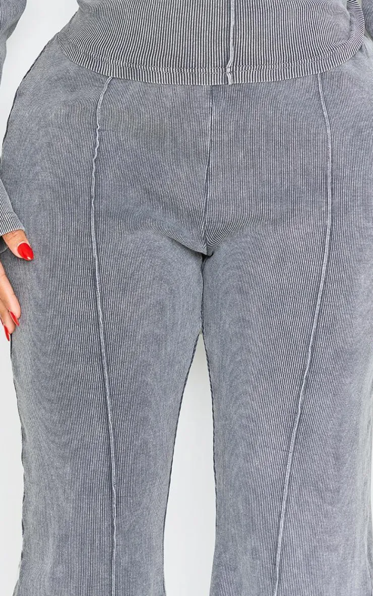 PrettyLittleThing Shape Soft Rib Pocket Bum Flare Pants Charcoal