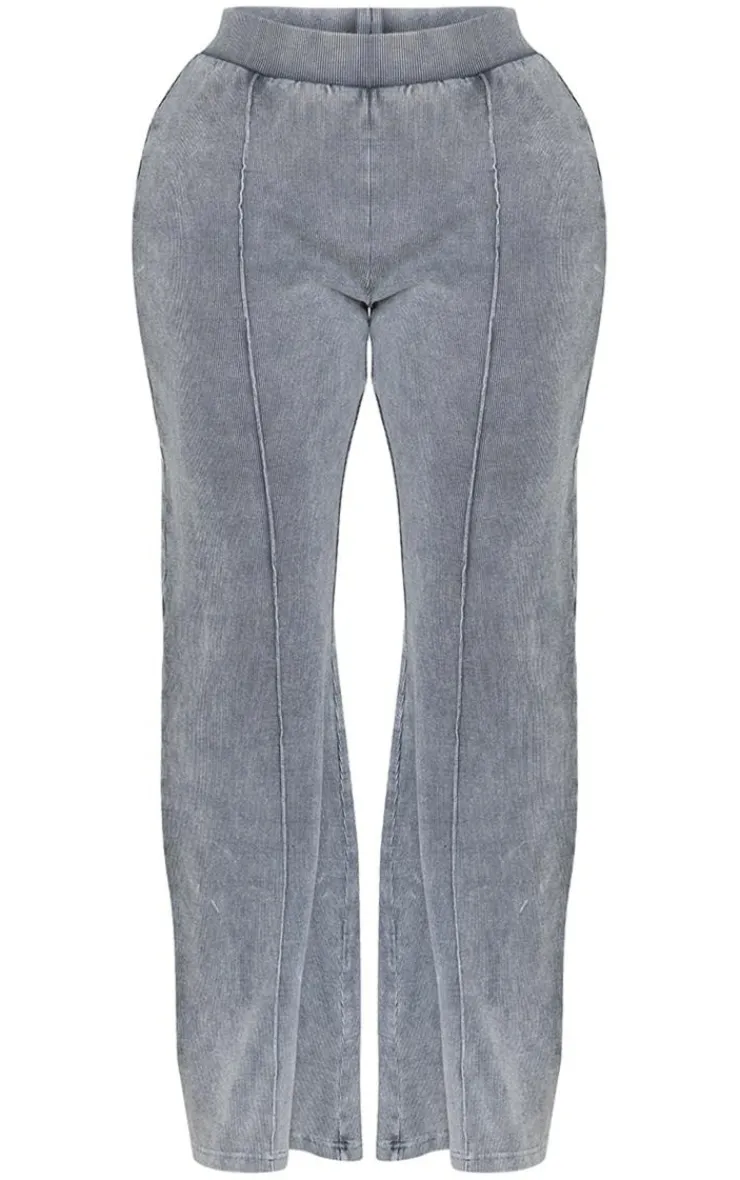 PrettyLittleThing Shape Soft Rib Pocket Bum Flare Pants Charcoal