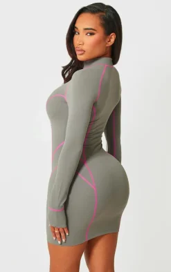 Shape Soft Seamless Contrast Long Sleeve Bodycon Dress-PrettyLittleThing New