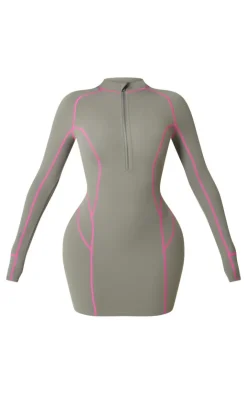Shape Soft Seamless Contrast Long Sleeve Bodycon Dress-PrettyLittleThing New