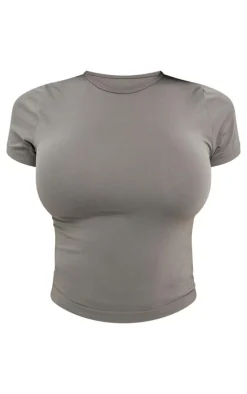 PrettyLittleThing Shape Stretch Seamless Short Sleeve Longline Top Charcoal