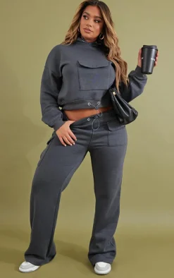 PrettyLittleThing Grey Sweatsuits*Shape Toggle Pocket Detail Cropped Hoodie
