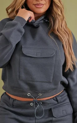 PrettyLittleThing Grey Sweatsuits*Shape Toggle Pocket Detail Cropped Hoodie