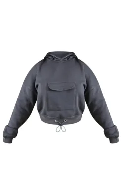 PrettyLittleThing Grey Sweatsuits*Shape Toggle Pocket Detail Cropped Hoodie
