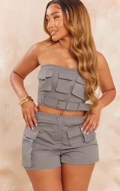 Best PrettyLittleThing Shape Twill Pocket Detail Cargo Shorts Charcoal