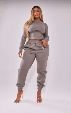 New PrettyLittleThing Shape Underbust Long Sleeve Top Charcoal