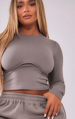 New PrettyLittleThing Shape Underbust Long Sleeve Top Charcoal