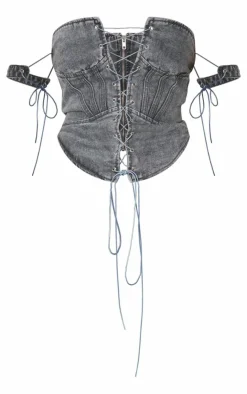Shape Wash Denim Lace Up Front Corset-PrettyLittleThing Hot