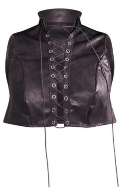 Online PrettyLittleThing Shape Washed Lace Up Front Sleeveless Top Charcoal