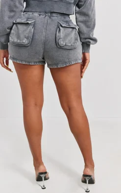 Clearance PrettyLittleThing Shape Washed Pocket Detail Shorts Charcoal