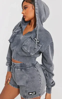 Clearance PrettyLittleThing Shape Washed Pocket Detail Shorts Charcoal