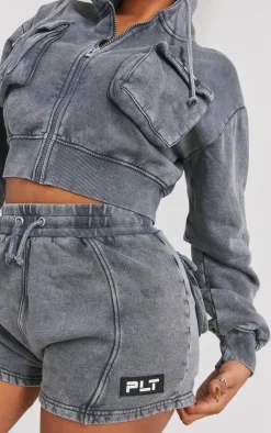 Clearance PrettyLittleThing Shape Washed Pocket Detail Shorts Charcoal