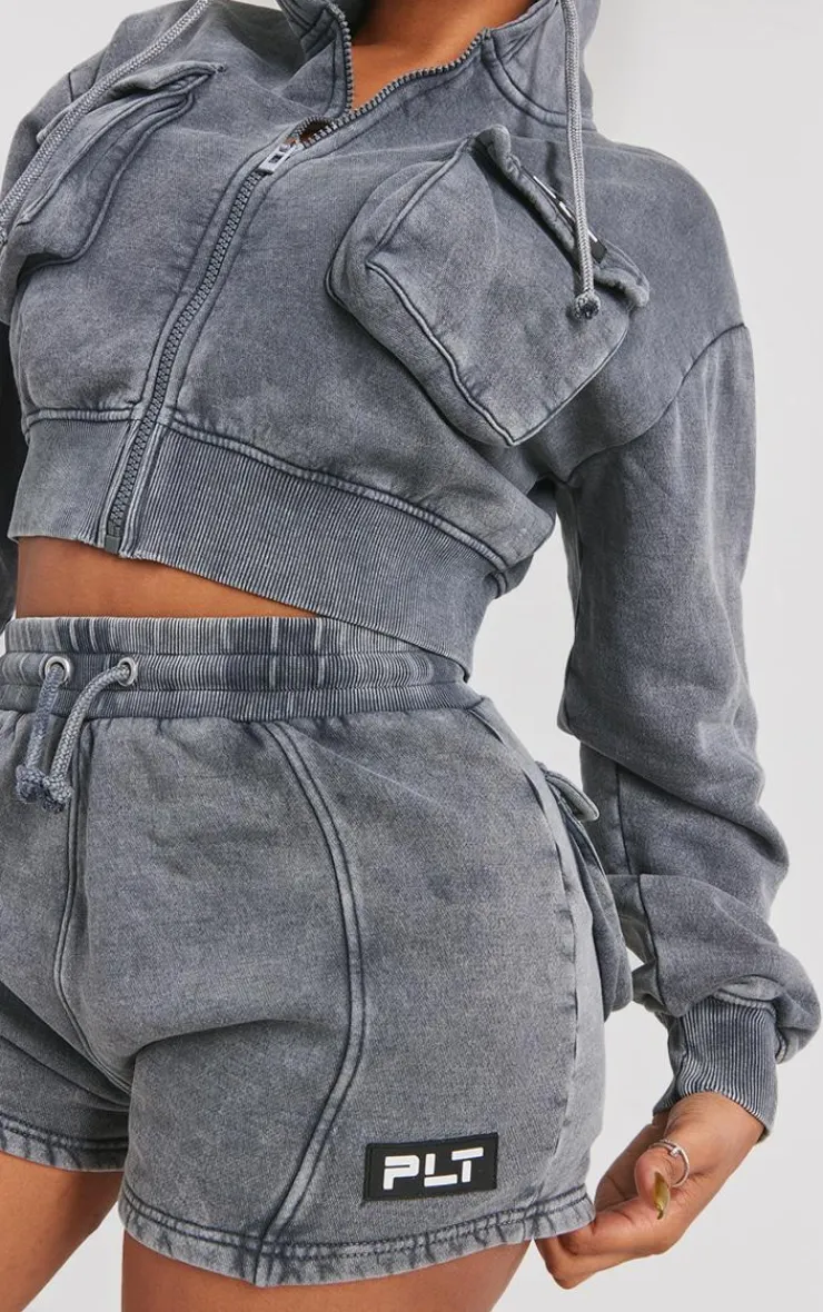 Clearance PrettyLittleThing Shape Washed Pocket Detail Shorts Charcoal