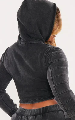 Online PrettyLittleThing Shape Washed Sweat Cut Out Hoodie Charcoal