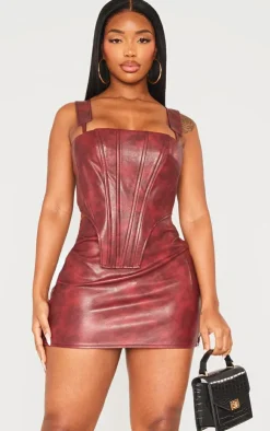 Sale PrettyLittleThing Shape Faux Leather Corset Cherry Red