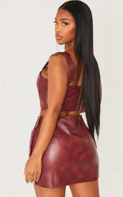 Sale PrettyLittleThing Shape Faux Leather Corset Cherry Red