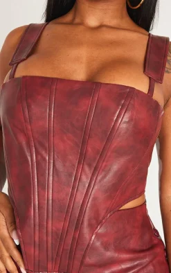 Sale PrettyLittleThing Shape Faux Leather Corset Cherry Red