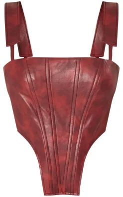 Sale PrettyLittleThing Shape Faux Leather Corset Cherry Red