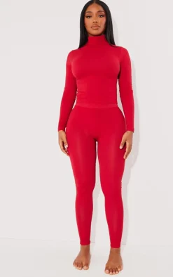 Outlet PrettyLittleThing Shape Stretch Seamless High Neck Long Sleeve Top Cherry Red