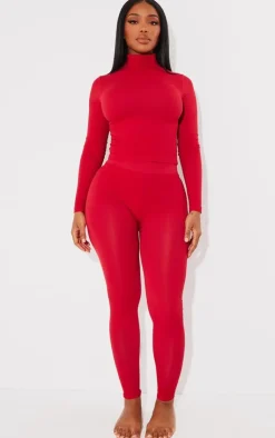 PrettyLittleThing Shape Stretch Seamless High Waisted Leggings Cherry Red