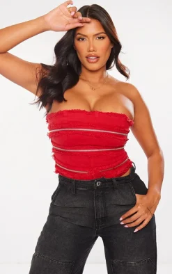 PrettyLittleThing Corsets*Shape Zip Distressed Seam Bandeau Corset