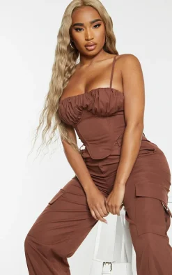 Sale PrettyLittleThing Shape Cargo Ruched Underbust Corset Chocolate Brown