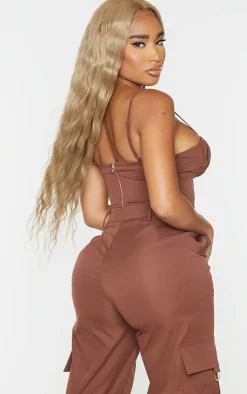 Sale PrettyLittleThing Shape Cargo Ruched Underbust Corset Chocolate Brown